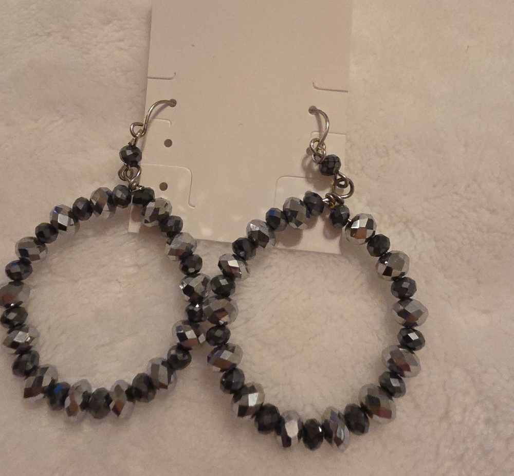 White House Black Market Metallic Gunmetal Faceted Hoop Earrings
